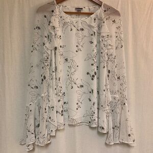 Nordstrom Chelsea28 Ivory Cloud Floral Bell Sleeve Blouse L